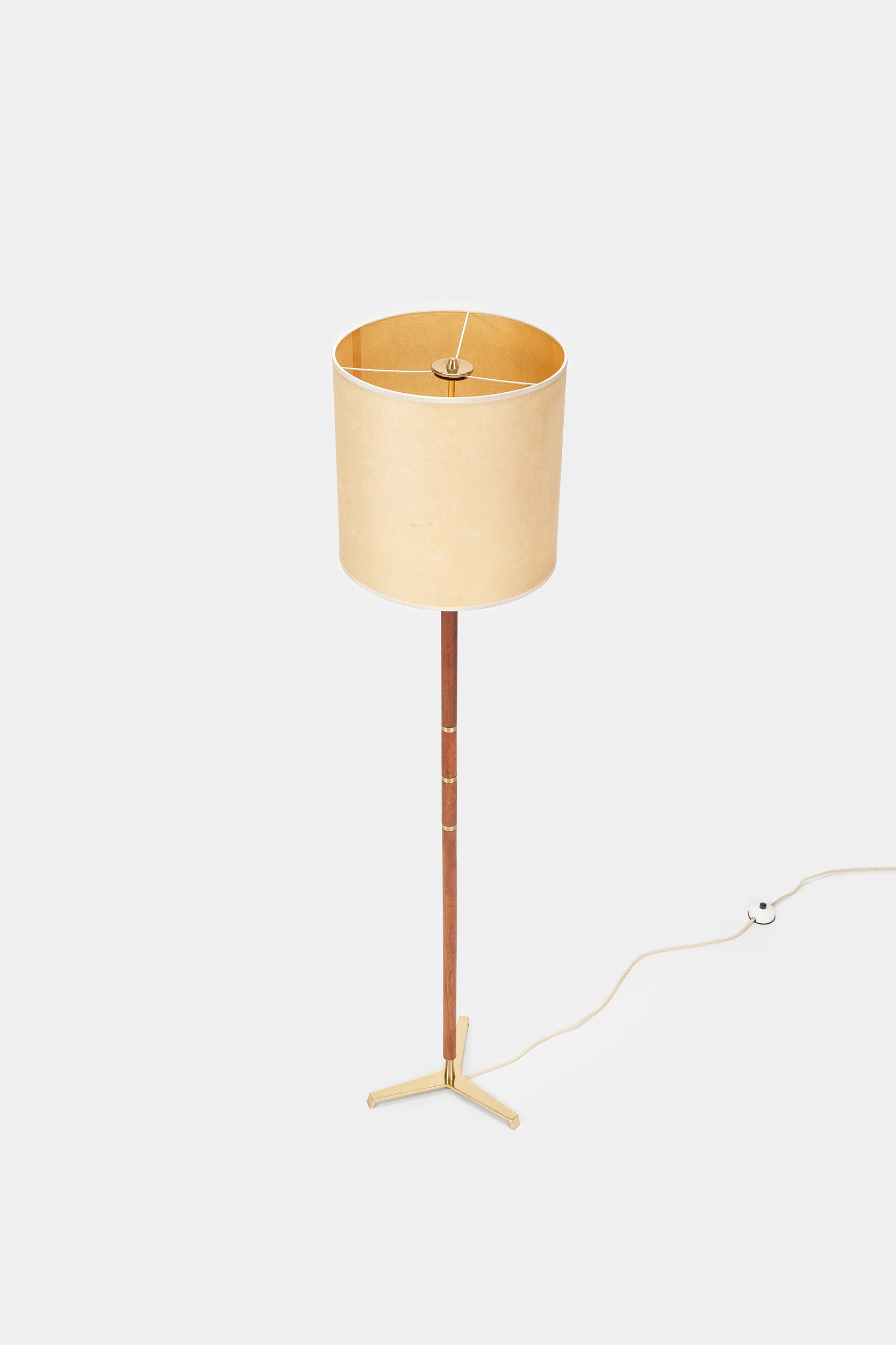 Floor Lamp, Teak and Brass, Switzerland, 60s