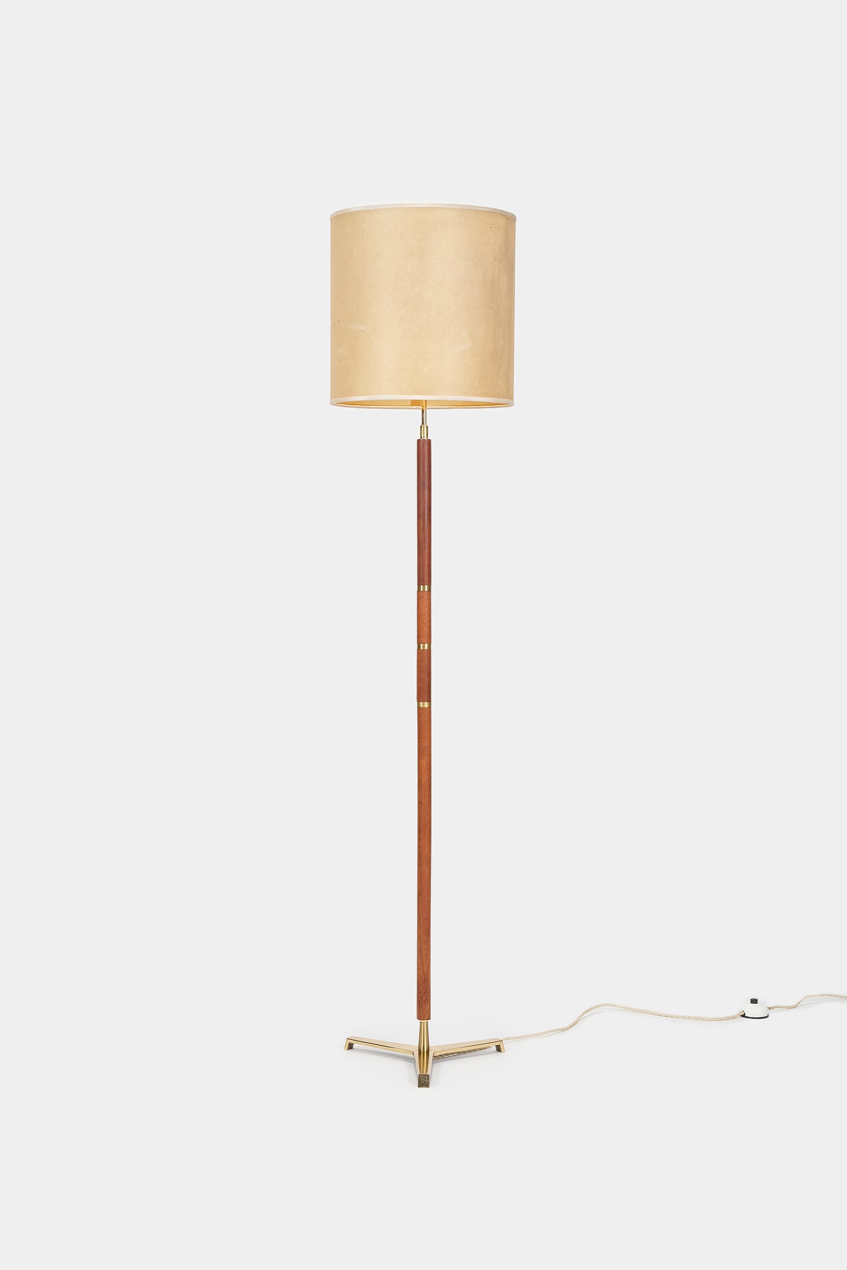 Floor Lamp, Teak and Brass, Switzerland, 60s
