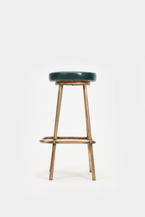 Industrial Stool, Brass and Leather, Italy, 20s