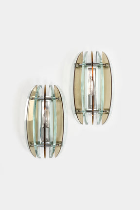 Pair of Veca crystal wall lights, glass