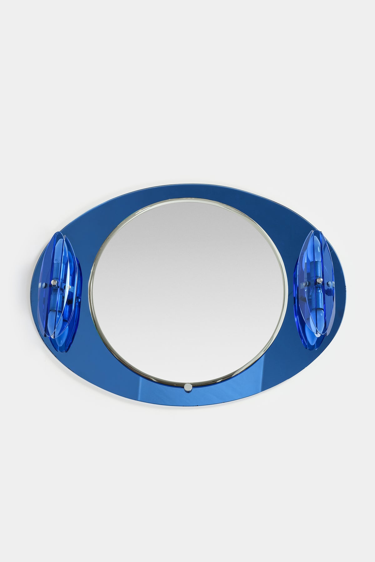Italian Veca cobalt mirror with two lights 1970