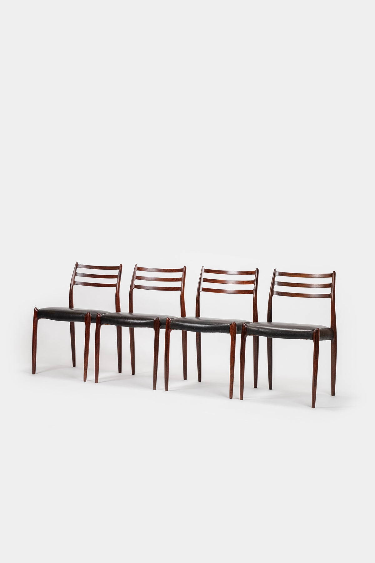 4 Rosewood Niels Otto Møller chairs, by J.L. Mollers, 50s