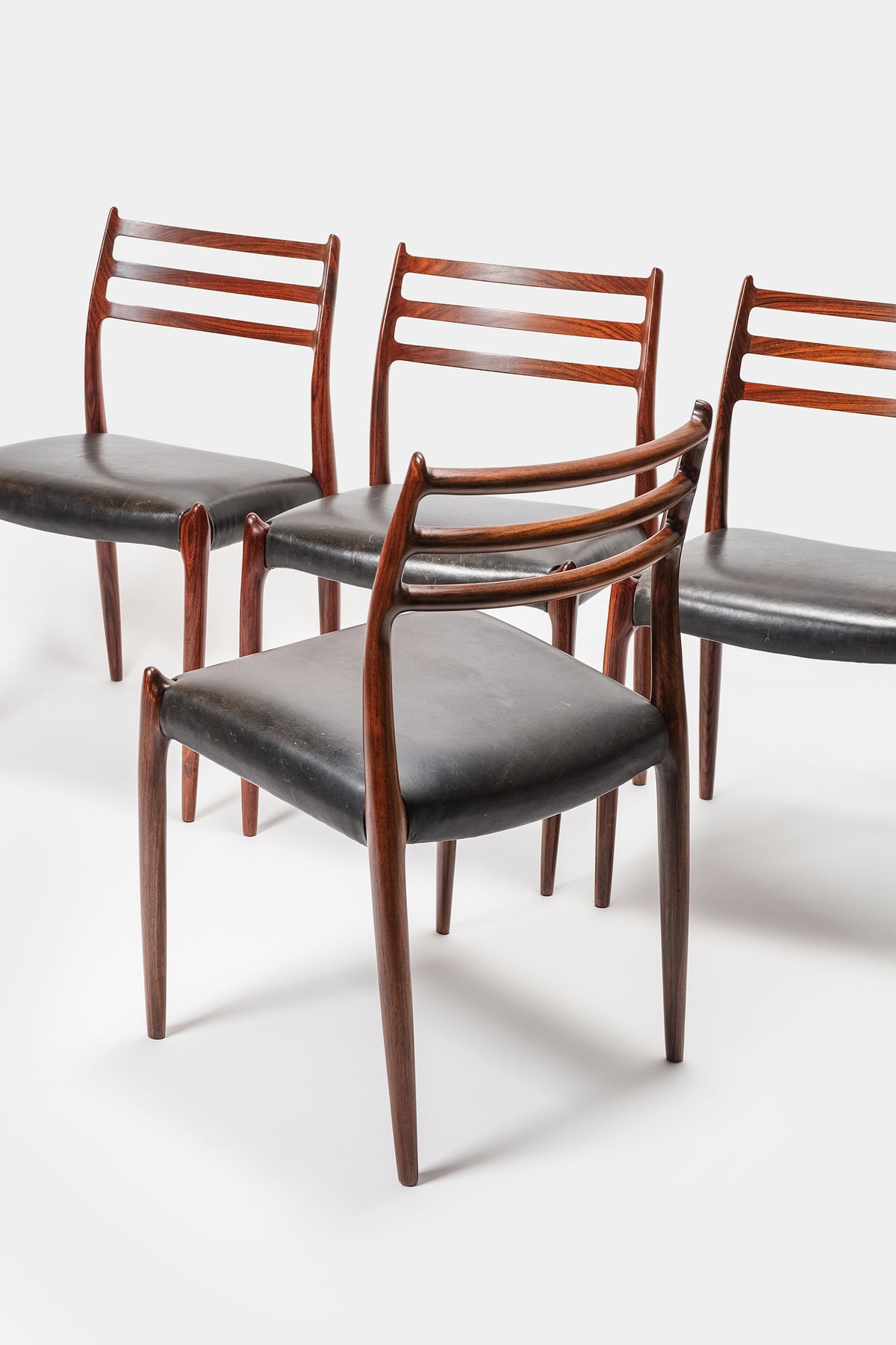4 Rosewood Niels Otto Møller chairs, by J.L. Mollers, 50s