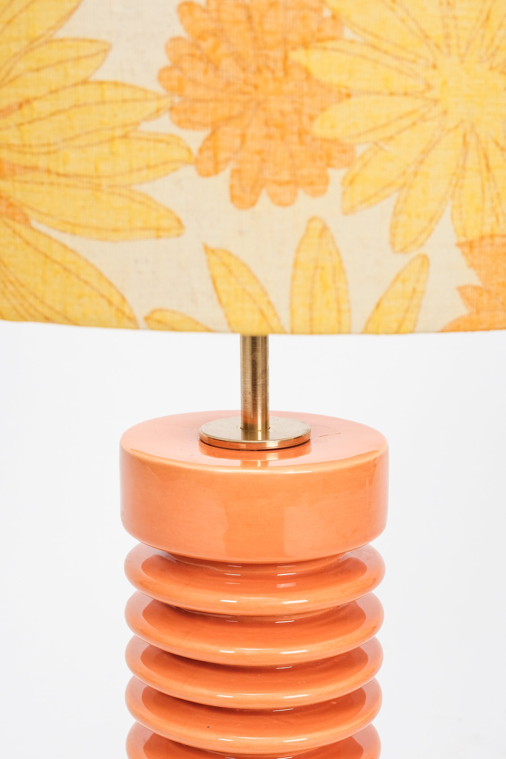  French Ceramic Table Lamp with Flower Shade, 70s