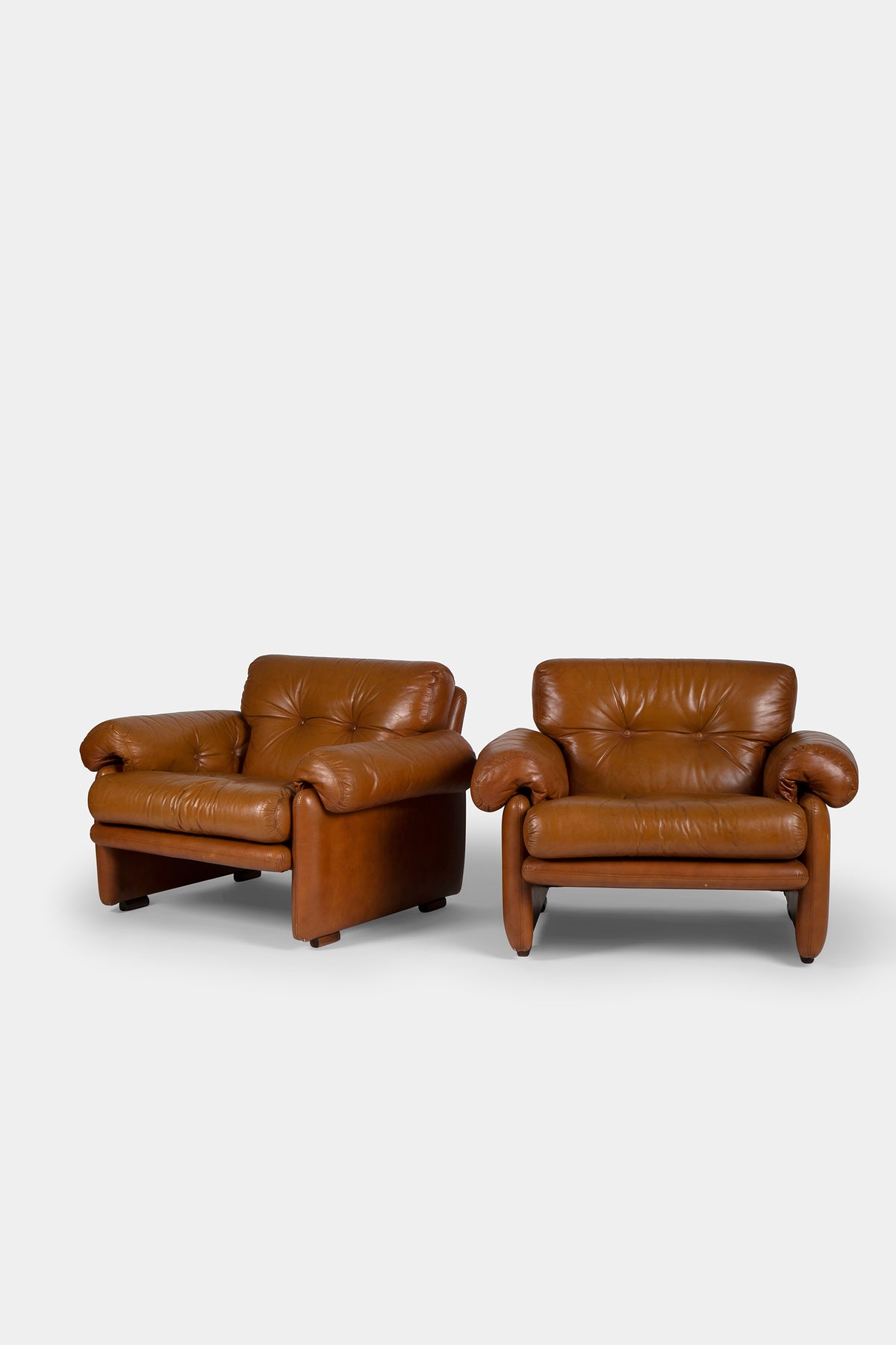 Tobia Scarpa Ledersessel Set für C&B Italia, Italien, 70er