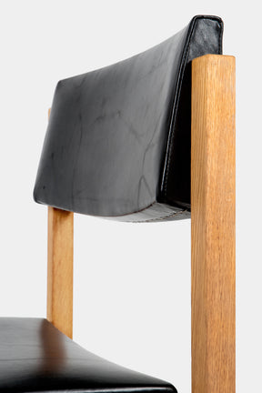 Set with 4 Hermann Baur chairs, oak and leather 60s