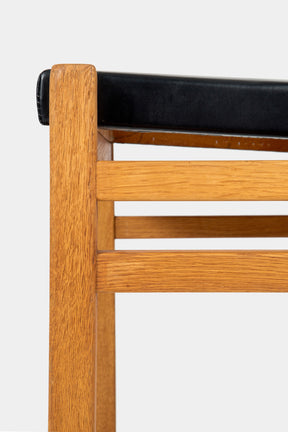 Set with 4 Hermann Baur chairs, oak and leather 60s