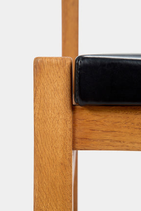 Set with 4 Hermann Baur chairs, oak and leather 60s