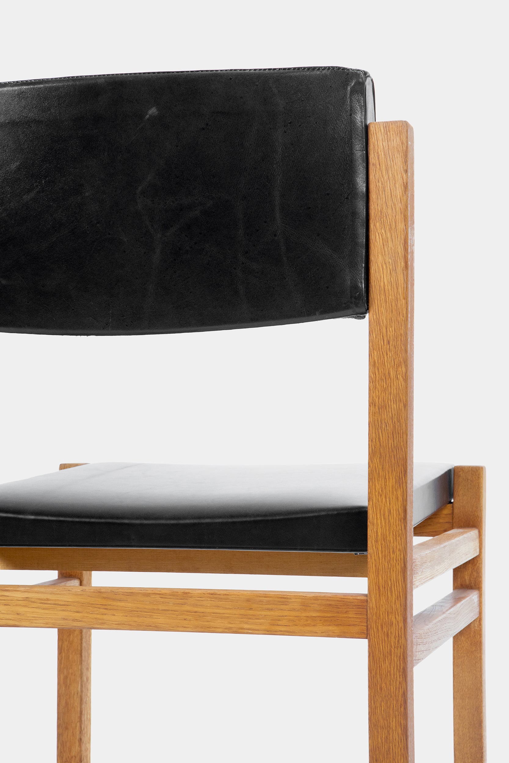 Set with 4 Hermann Baur chairs, oak and leather 60s
