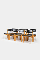 Set with 4 Hermann Baur chairs, oak and leather 60s