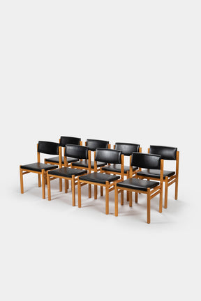 Set with 4 Hermann Baur chairs, oak and leather 60s