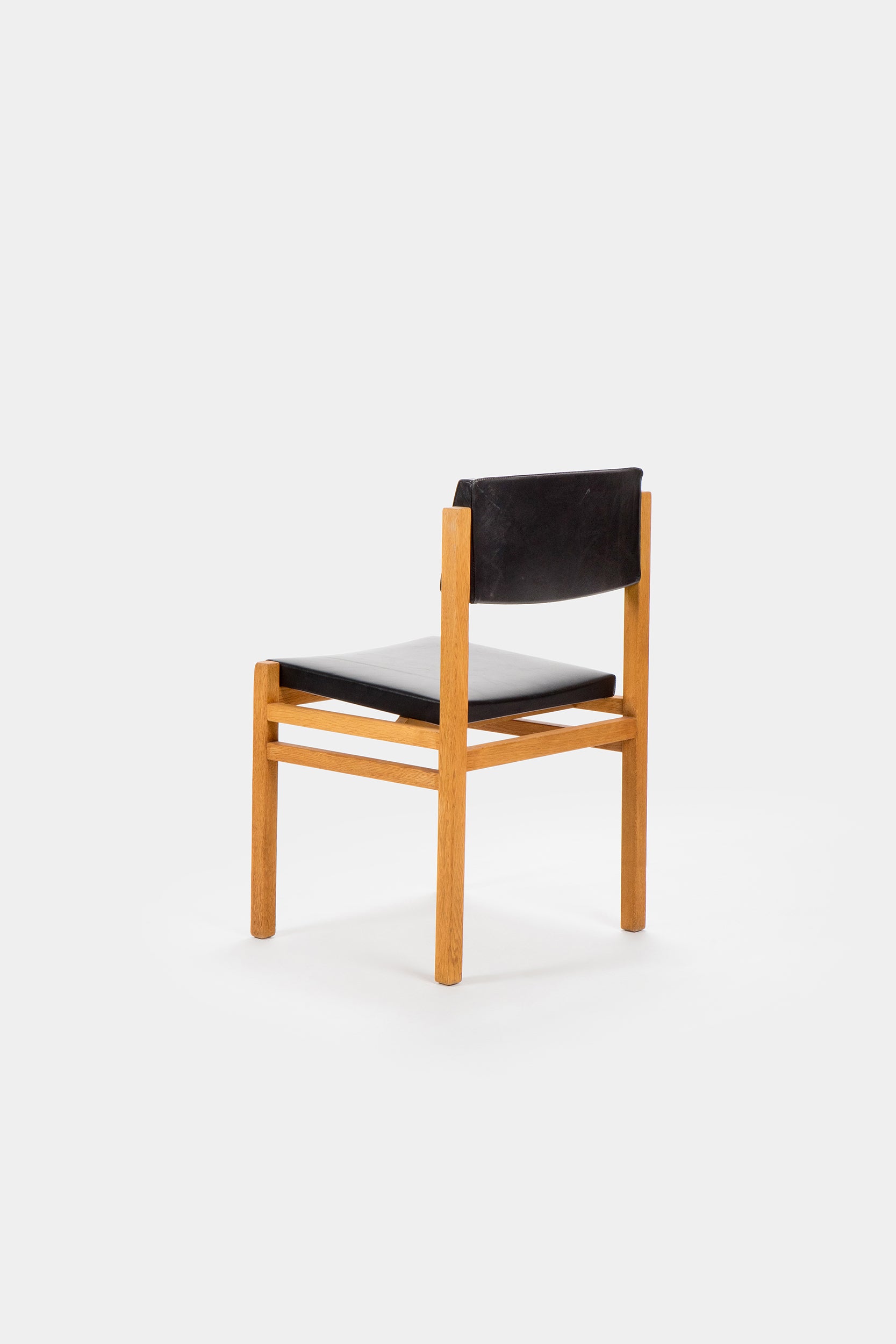 Set with 4 Hermann Baur chairs, oak and leather 60s