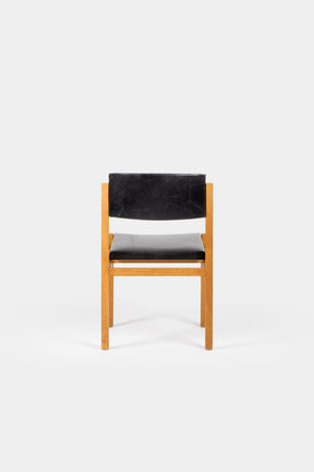 Set with 4 Hermann Baur chairs, oak and leather 60s