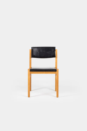 Set with 4 Hermann Baur chairs, oak and leather 60s