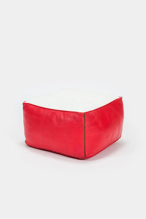 Leather Pouf, France, 50s