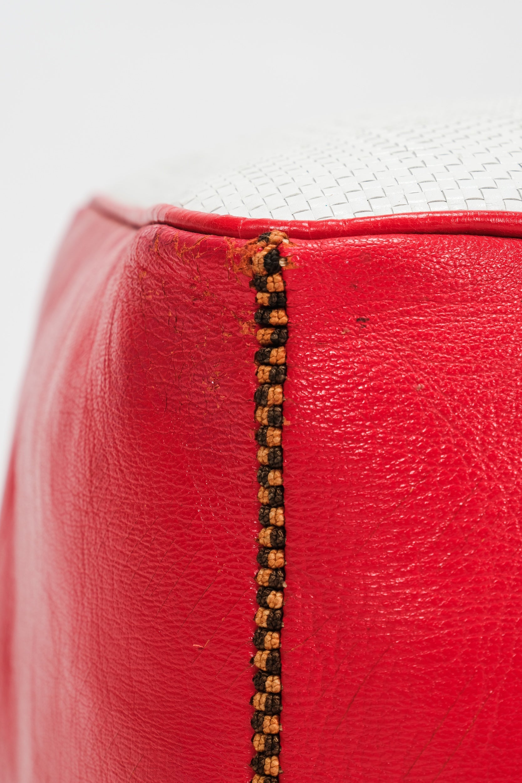 Leather Pouf, France, 50s