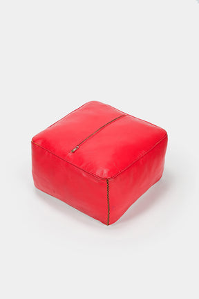 Leather Pouf, France, 50s