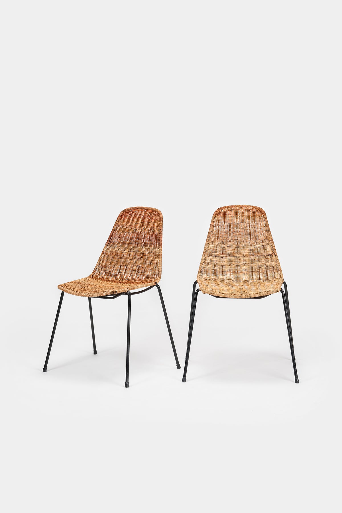 Gian Franco Legler, Pair of Chairs "Basket", Stackable, Bonacina, Italy, 50s