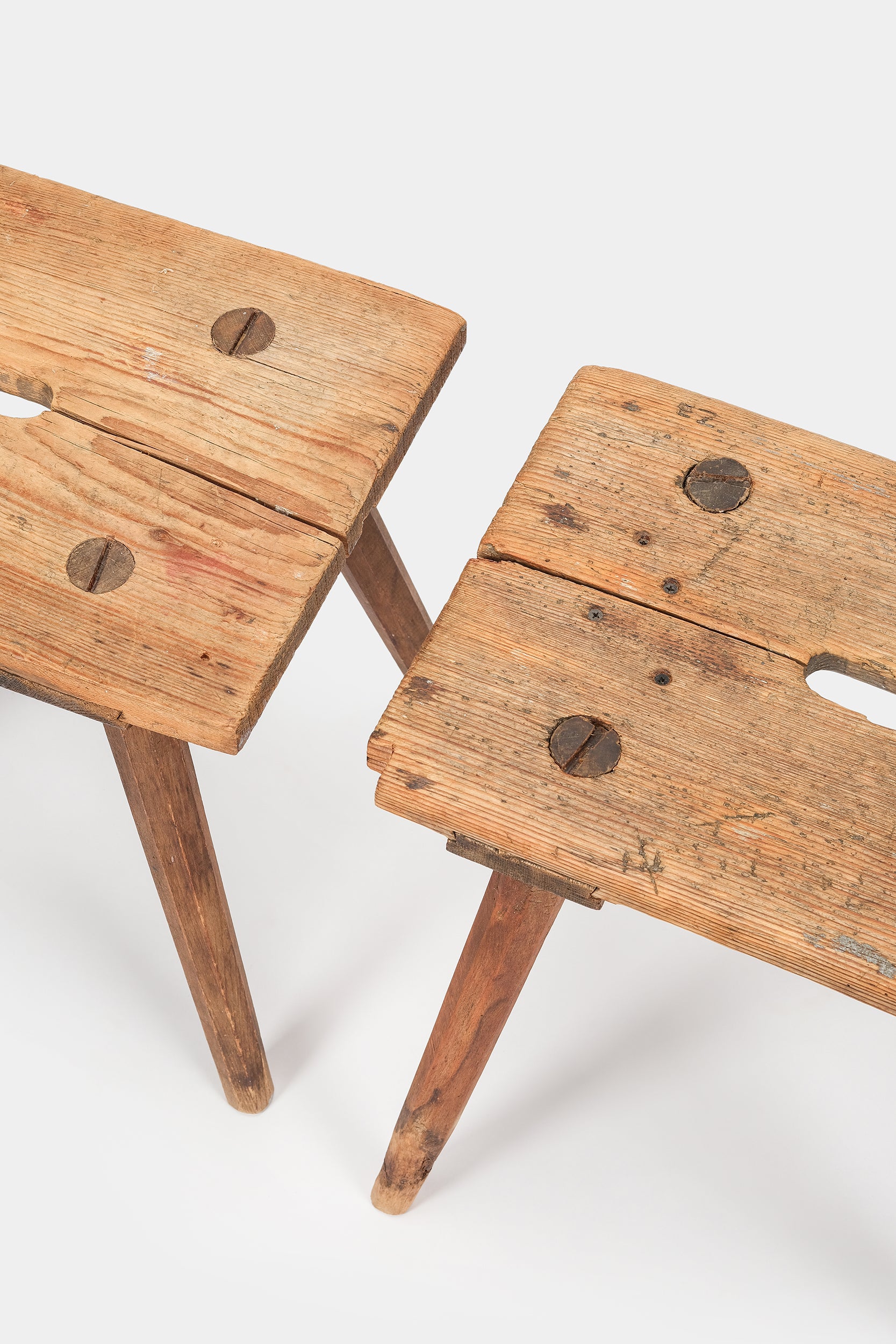 Pair Rustic Wooden Stools, Switzerland