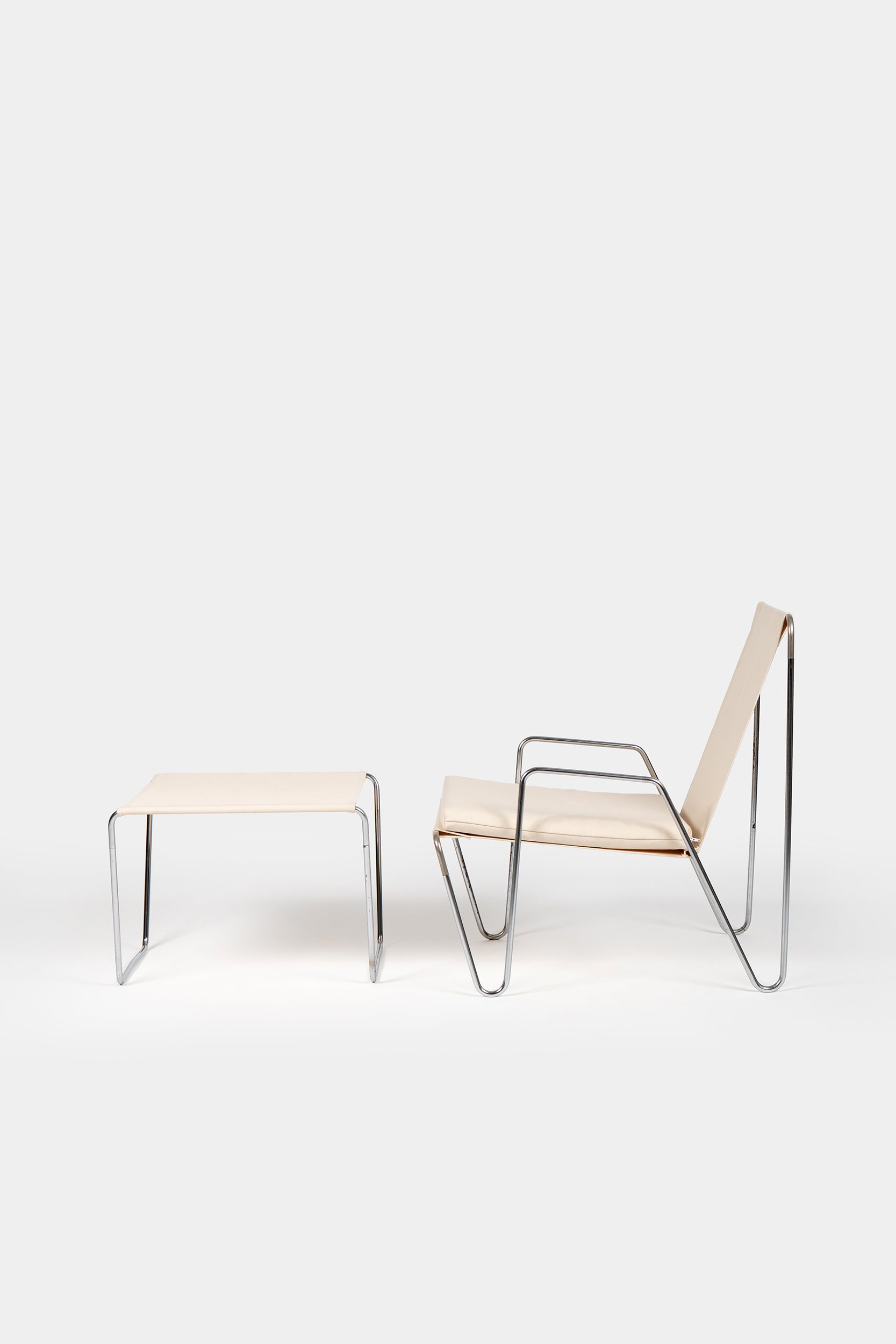 Verner Panton, Fritz Hansen, Bachelor Stuhl mit Ottoman, Dänemark, 50er
