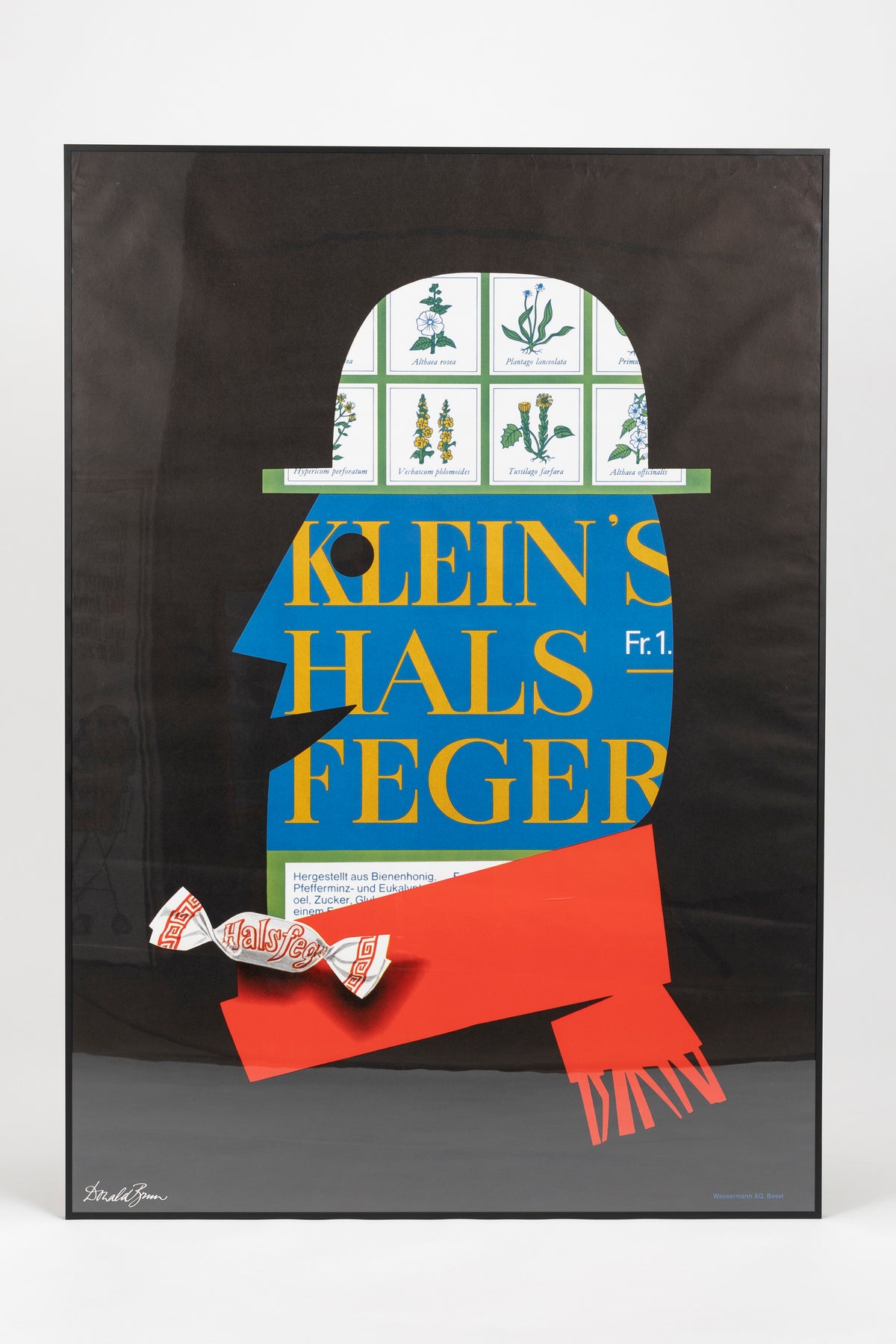 Donald Brun, Wasserman AG Basel, Klein’s Halsfeger Poster Signiert, Schweiz, 70er