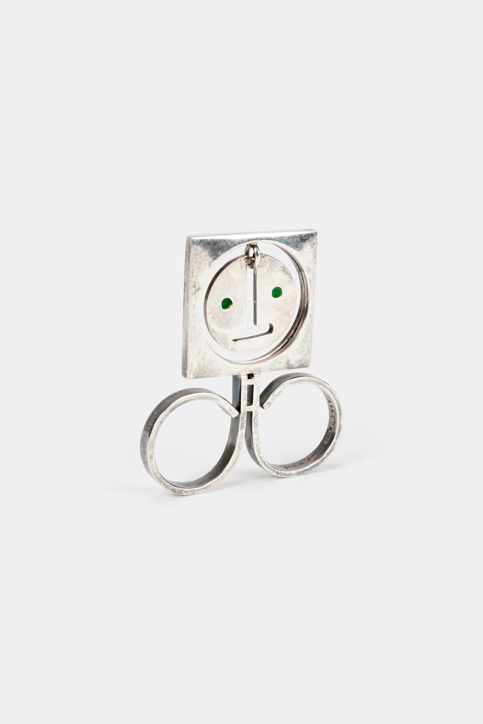 Bent Knudsen, Ring Sterling Silber, grüne Agate Model nr. 241, Dänemark, 60er