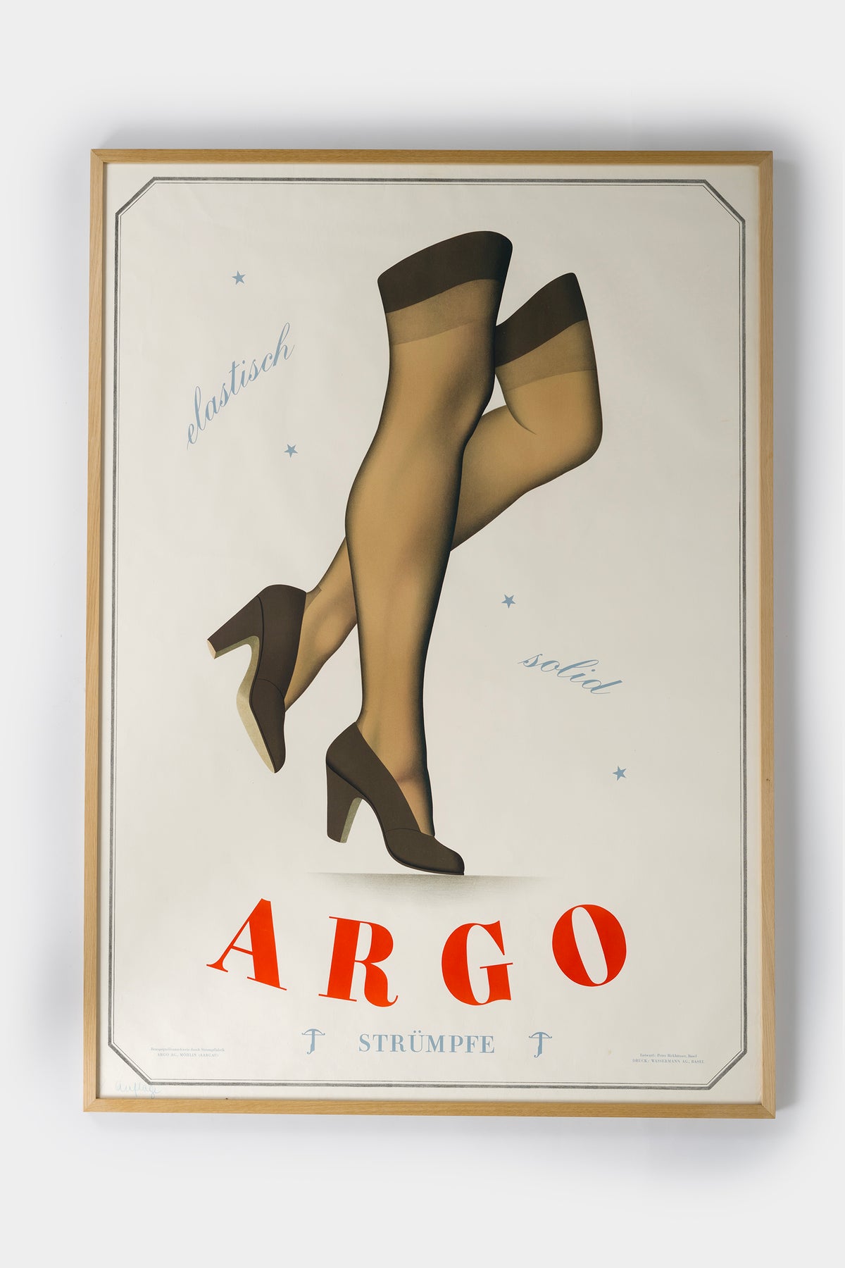 Peter Birkhäuser, Argo Stockings, Original Lithography, Switzerland, 50s