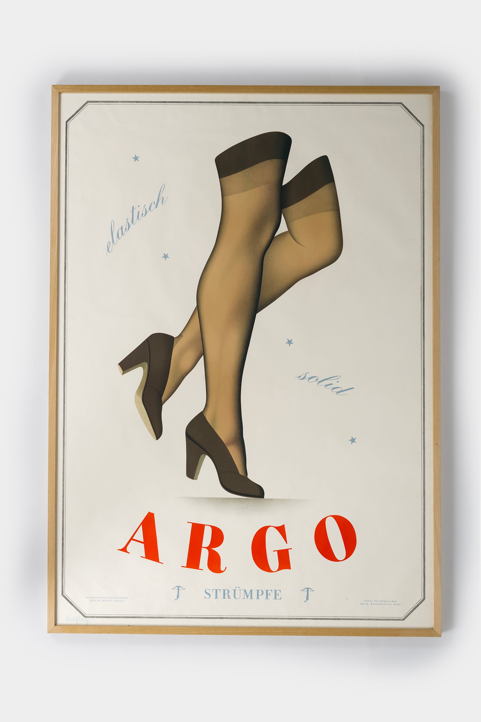Peter Birkhäuser, Argo Stockings, Original Lithographie, Schweiz, 50er