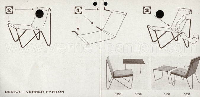 Verner Panton, Fritz Hansen, Bachelor Stuhl mit Ottoman, Dänemark, 50er