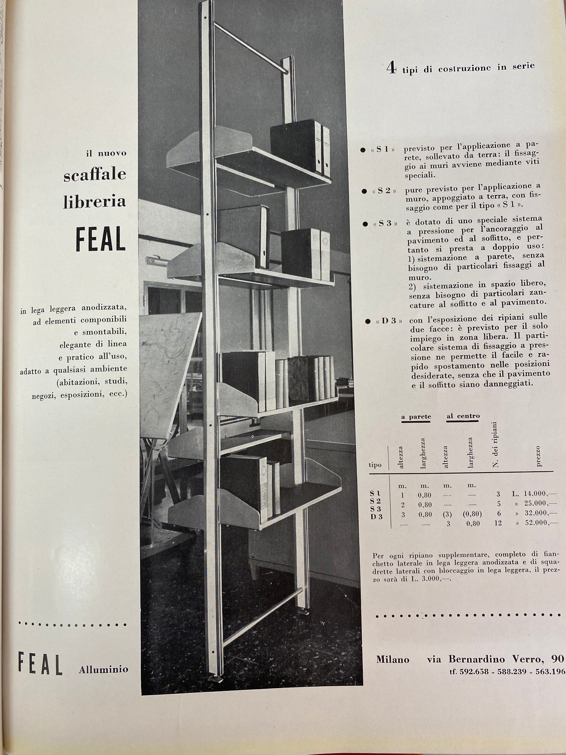 Wall Shelf, Aluminium and Wood, Feal, Milan, 60s