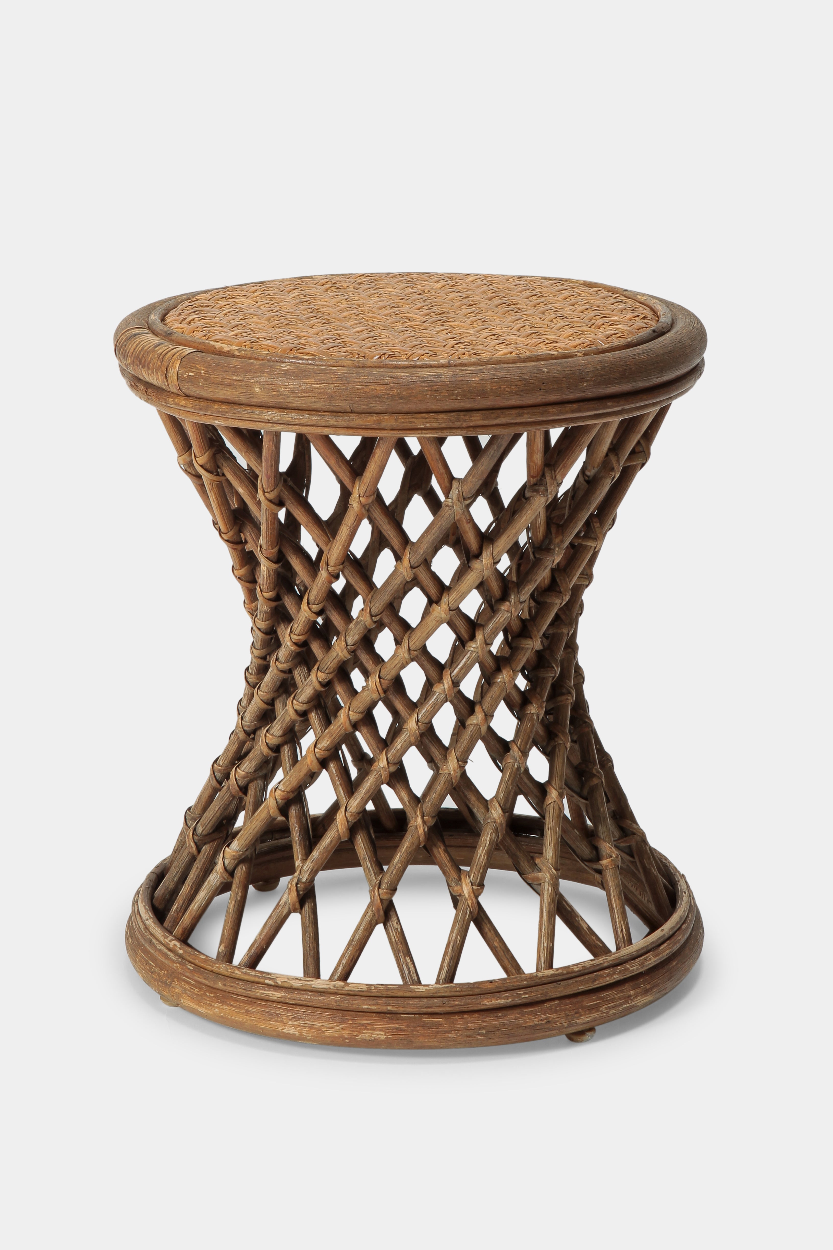 Round Ratta Stool Round Italian Rattan Stool, 50s