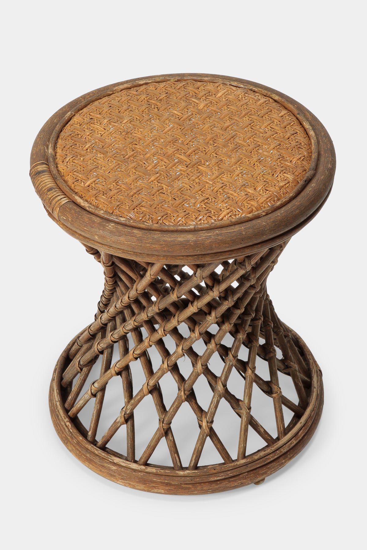 Italienischer Rattan Hocker Rund, 50er