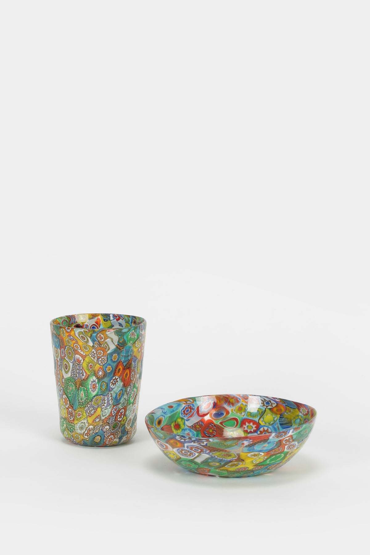 Murrine Schale und Glas aus Murano 50er