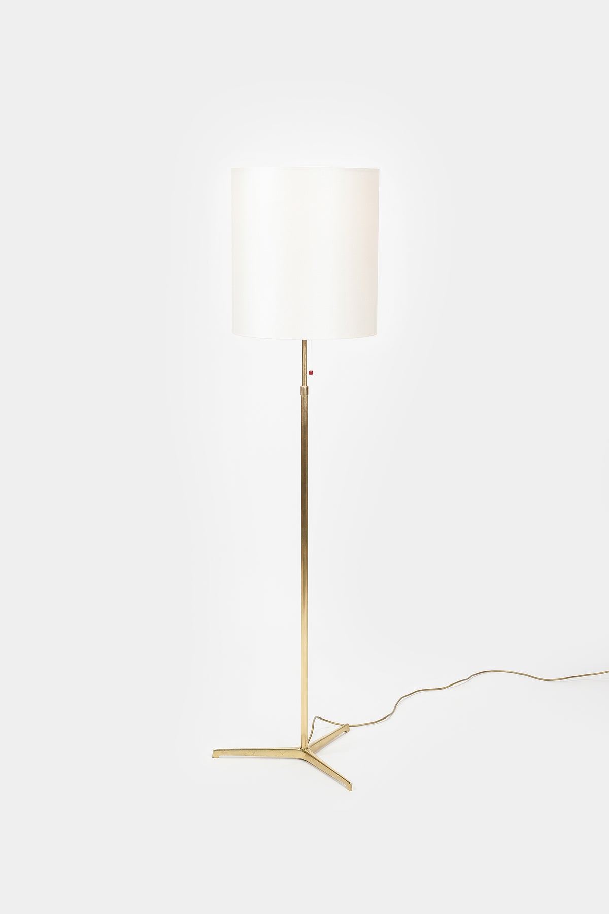 Tall Brass Floor Lamp, BAG Turgi, Silk Shade, 50s