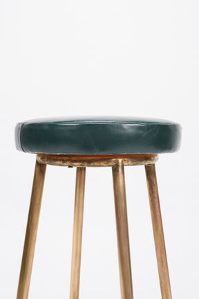 Industrial Stool, Brass and Leather, Italy, 20s