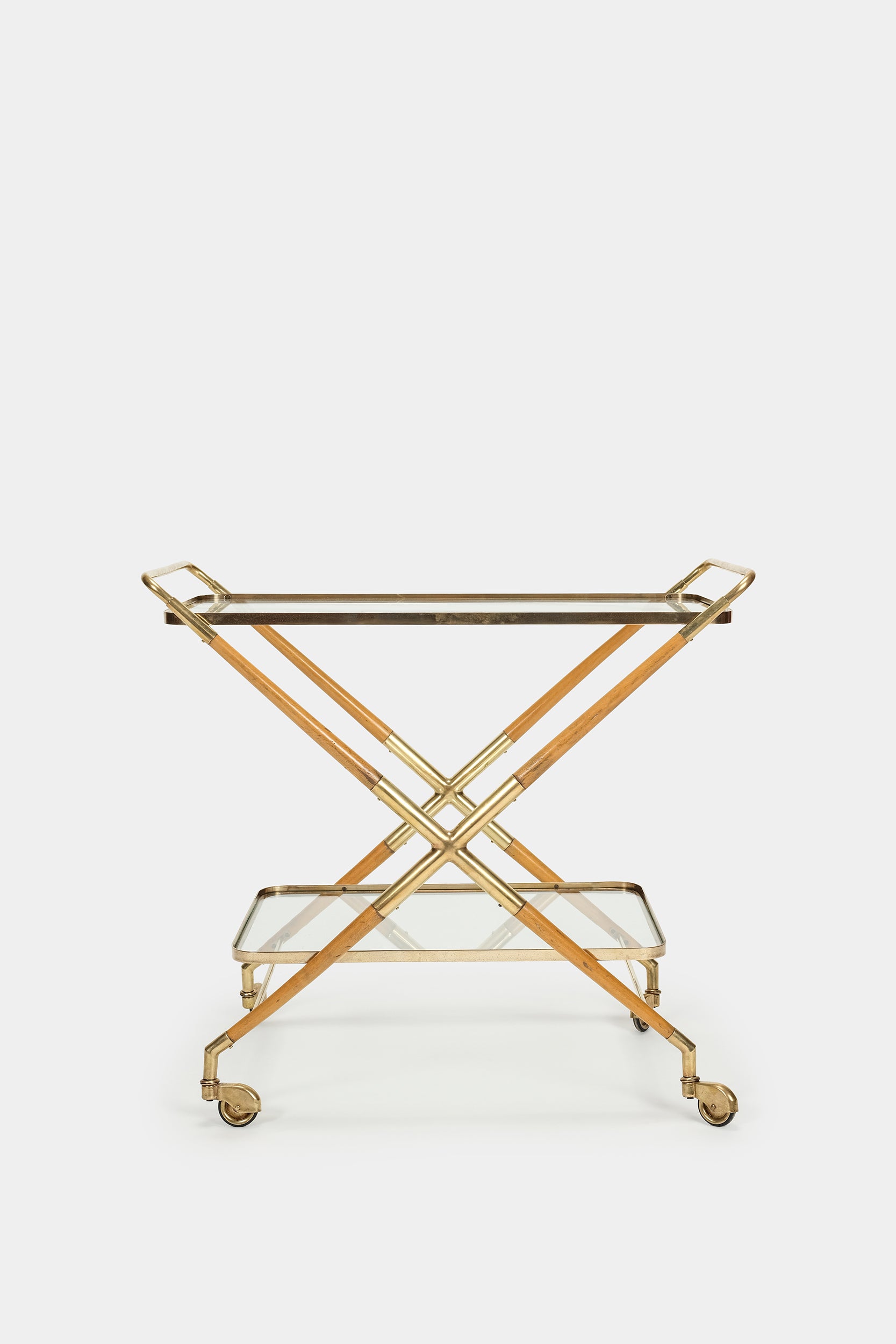 Cesare Lacca serving trolley made of brass and pear tree, 50s