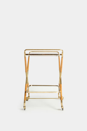 Cesare Lacca serving trolley made of brass and pear tree, 50s