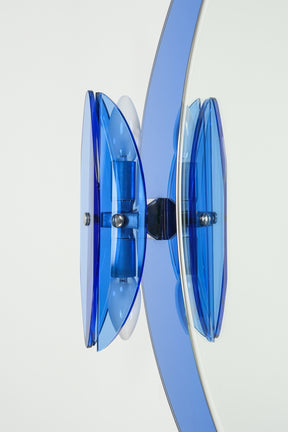 Italian Veca cobalt mirror with two lights 1970