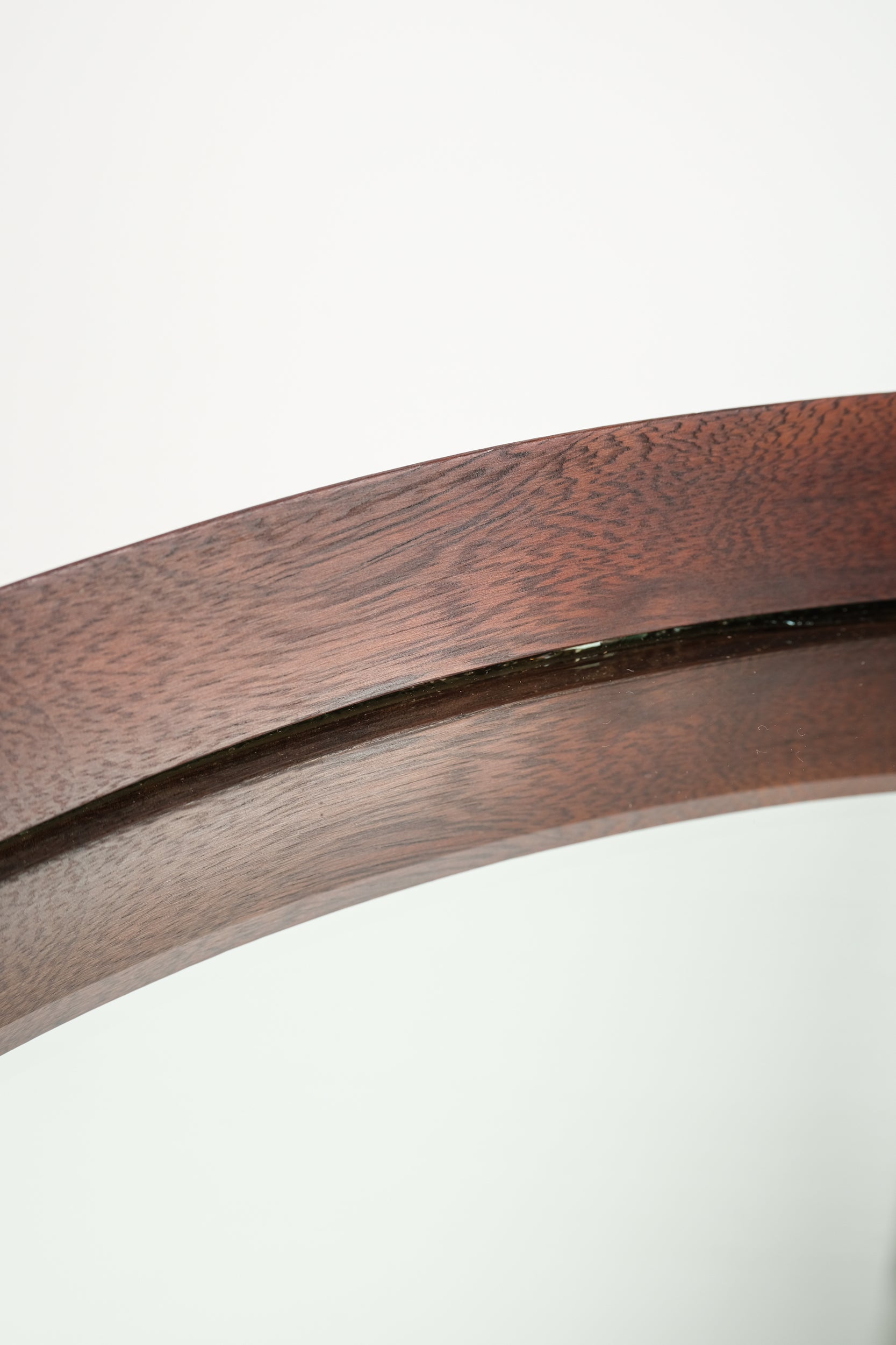 Italian round mirror, mahogany, leather 60s