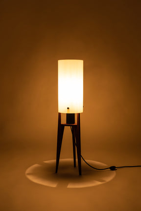 Stehlampe Teakfuss mit Kunststoffschirm 50er