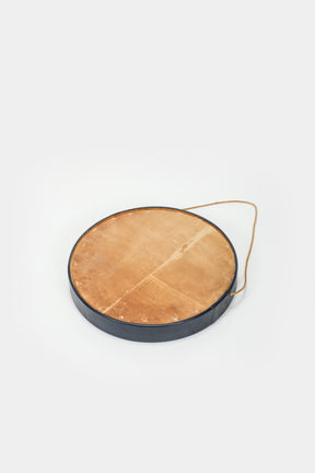 Italian round mirror with leather, 70s