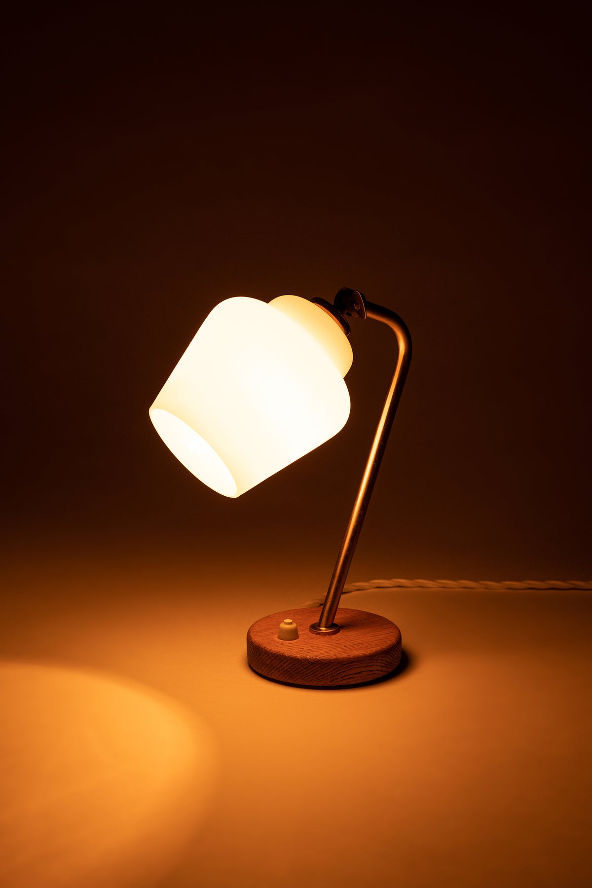 Table Lamp with Oak Base, France, 50s