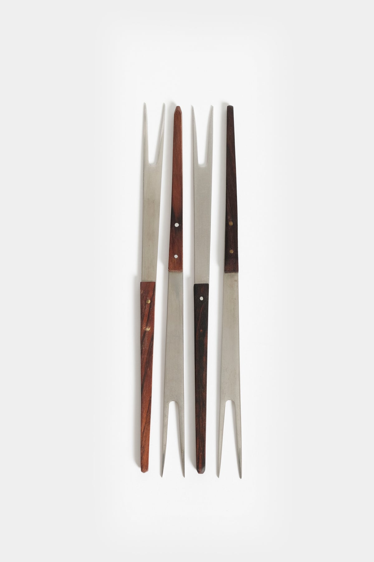 Set mit 4 schweizer Fonduegabeln Palisander 60er