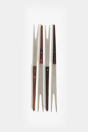 Set mit 4 schweizer Fonduegabeln Palisander 60er