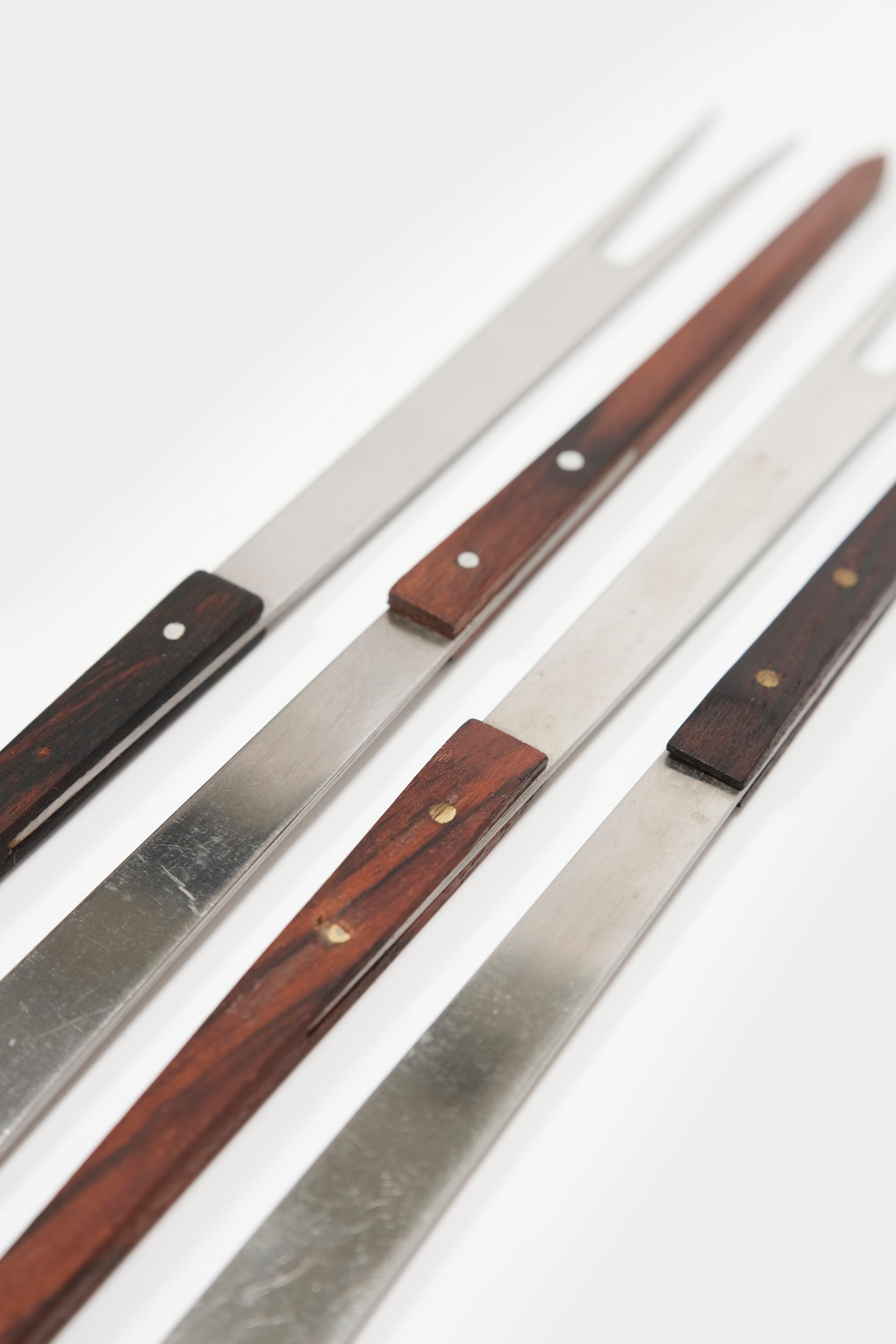 Set mit 4 schweizer Fonduegabeln Palisander 60er