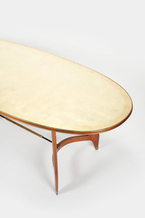 Oval Italian wooden table gold leaf with glass top 40s