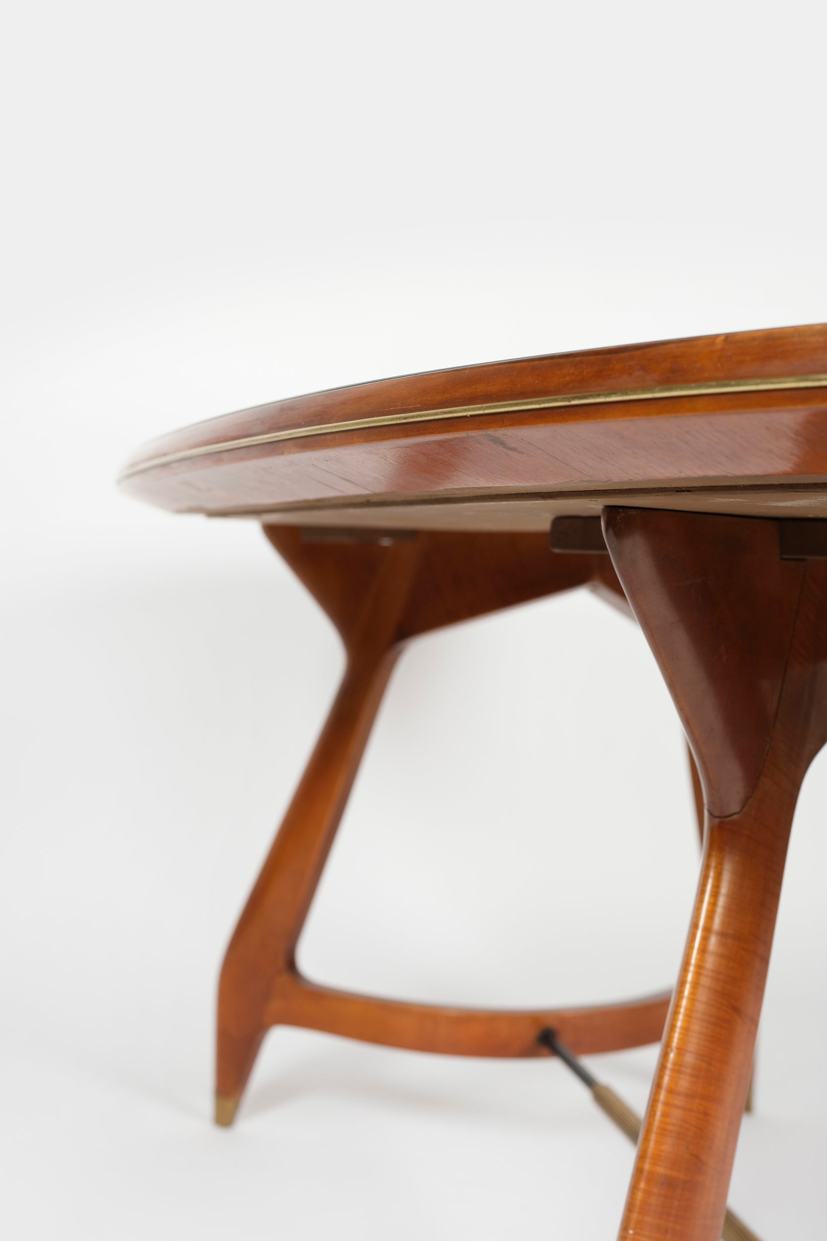 Oval Italian wooden table gold leaf with glass top 40s