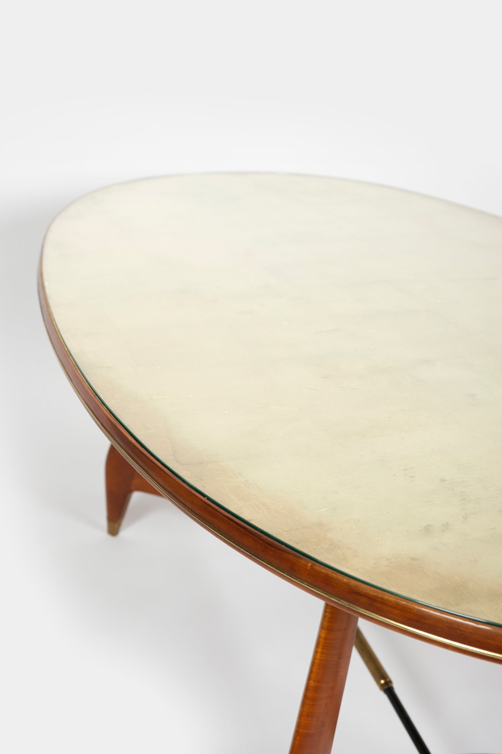 Ovaler Italienischer Holztisch Blattvergoldet mit Glasplatte 40er
