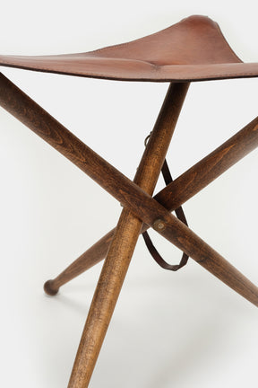 Safari or hunting stool, two pieces, wood and leather, 40s