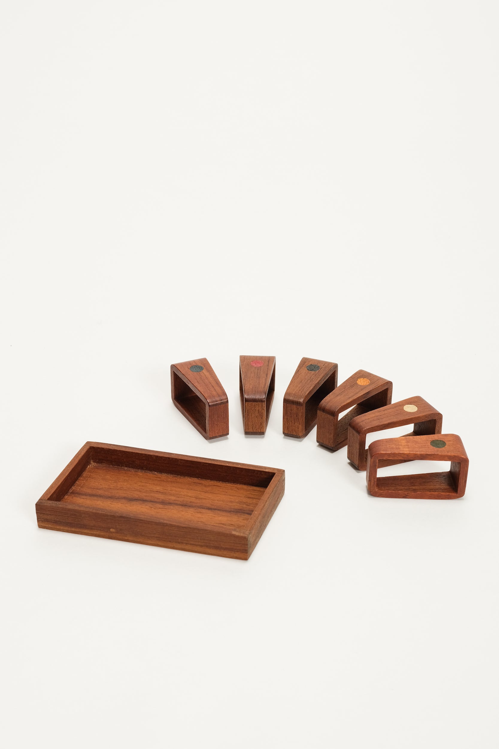 Set of 6 napkin rings, rosewood and leather, 1960s